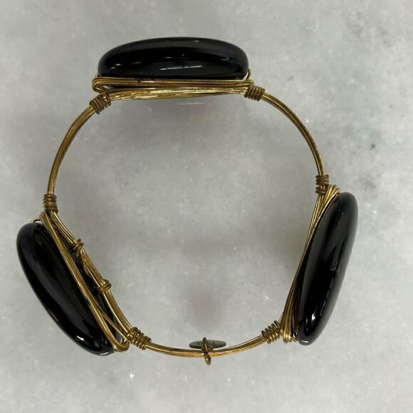 Bourbon And Boweties Standard Black Gemstone Bangle Bracelet - Picture 2 of 4